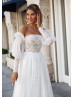 Off Shoulder Beaded Lace Satin Wedding Dress